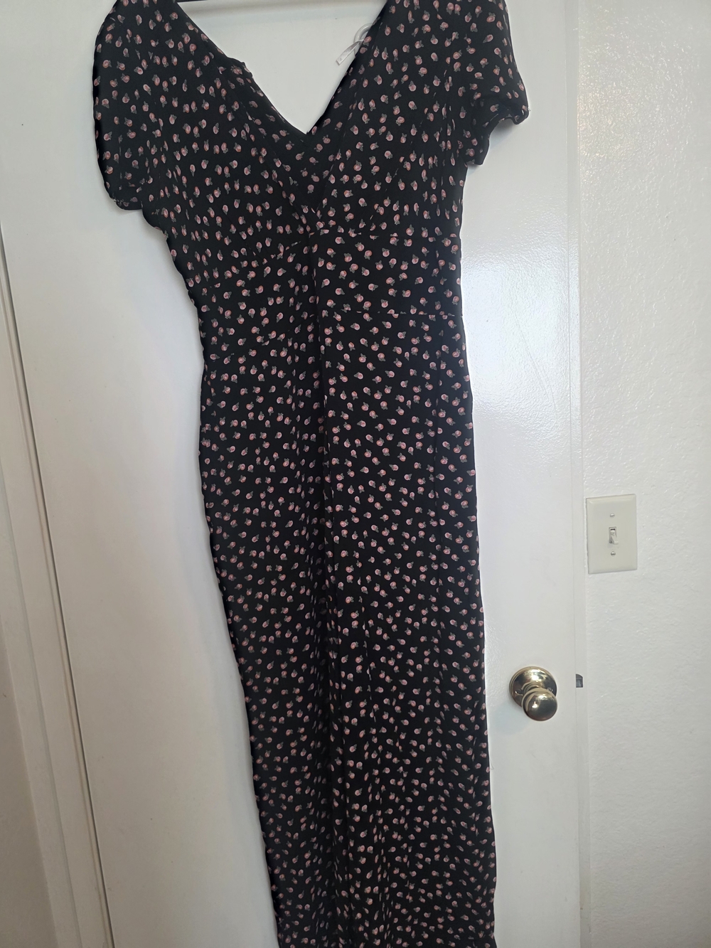 Free People Black Jumpsuit with Pink and Green Floral Print
